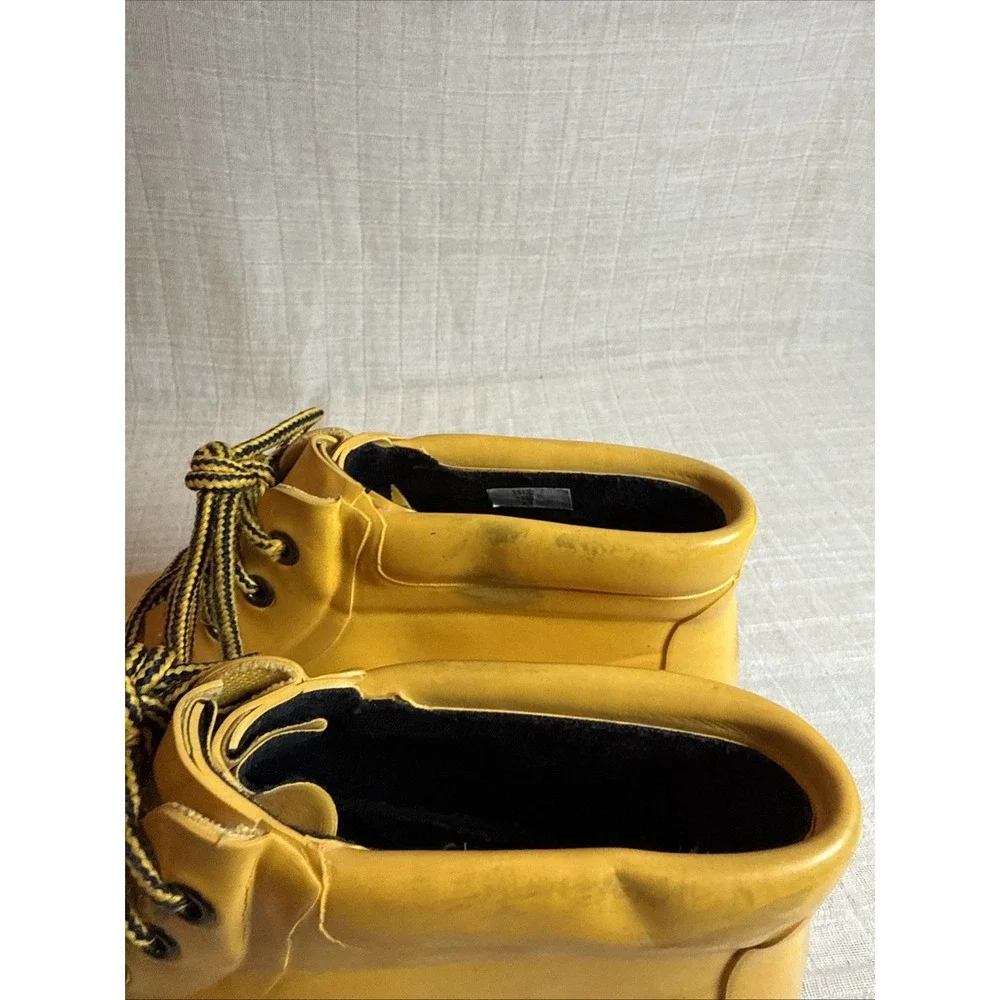 Lands' End Rain Boots Sz Woman 9/10 Yellow Rubber Ankle Lace Up Waterproof‎ Duck
